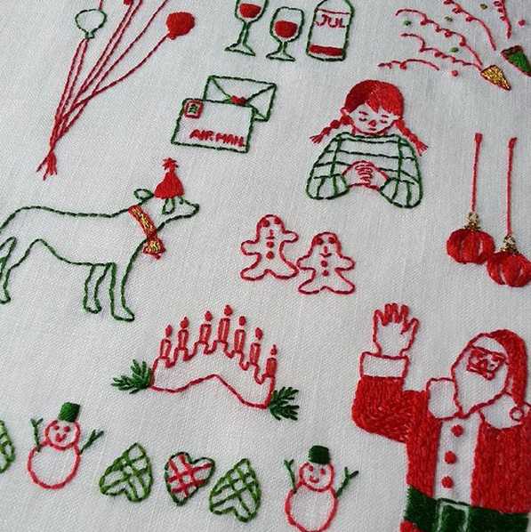 クリスマスの刺繍図案 参考画像 サンタ、雪だるま