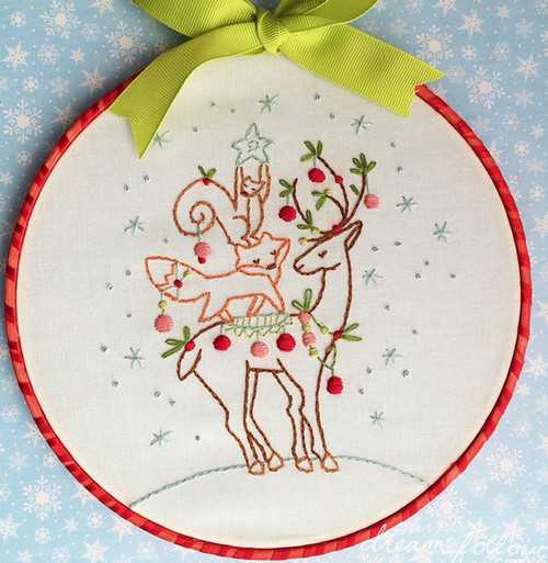 クリスマスの刺繍図案 無料 トナカイ、たぬき、リス