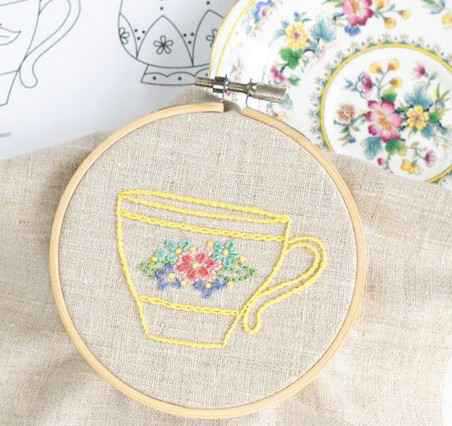 無料の刺繍図案 ティーカップとお花