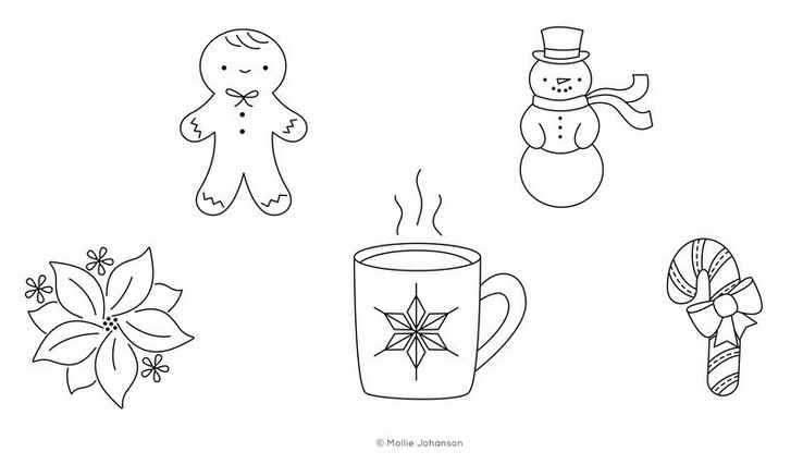 クリスマスの刺繍図案 無料 雪だるま、ポインセチア、ジンジャークッキーなど