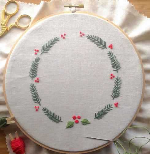 クリスマスの刺繍図案 参考画像 葉っぱ