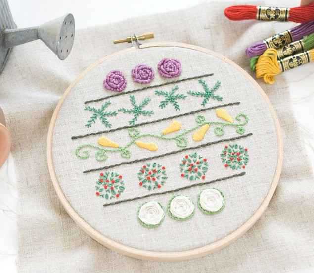 無料の刺繍図案 バラと野菜と草と植物