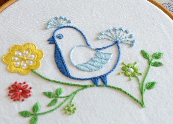 無料の刺繍図案 小鳥と花