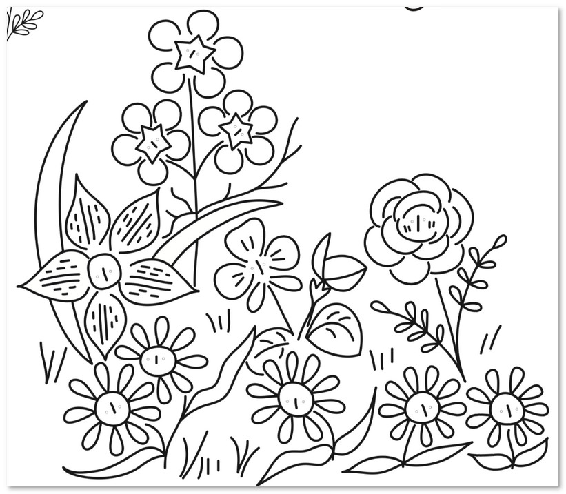 無料の刺繍図案 不思議の国のアリスの花畑 しゃべるお花