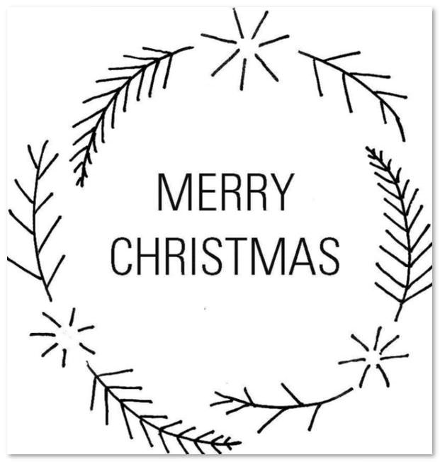 クリスマスの刺繍図案 無料 メリークリスマスの文字と葉っぱ